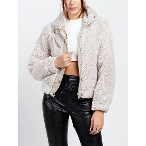 BLANK NYC Teddy Jacket "Angel Eyes" Faux Sherpa Sz Medium NWOT Fleece Fuzzy Grey